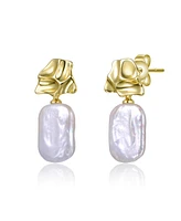 Sterling Silver 14K Gold Plated with Freshwater Pearl Dangle Earrings