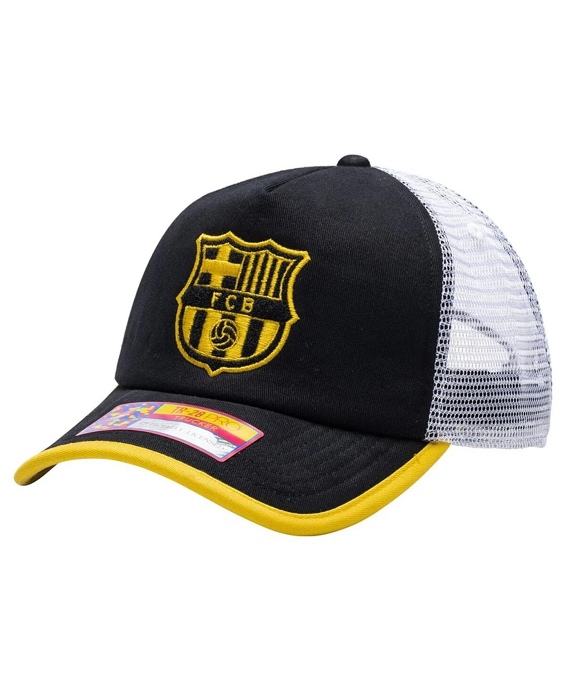 Fan Ink Men's and Women's Black Barcelona Strike One8th Trucker Adjustable Hat