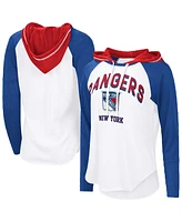 G-iii 4Her by Carl Banks Women's White/Royal New York Rangers Vip Raglan Long Sleeve Hoodie T-Shirt