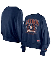 New Era Women's Navy Houston Astros Throwback Boxy Enzyme Wash Fleece Crewneck Pullover Hoodie