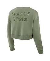 Fanatics Women's Olive New York Yankees Relax Studio Cropped Pullover Sweatshirt