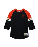 Mitchell & Ness Men's Black San Francisco Giants Cooperstown Collection Legendary Raglan Slub Henley 3/4-Sleeve T-Shirt