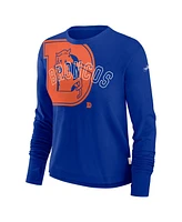 Nike Women's Royal Denver Broncos Layered Logo Cropped Long Sleeve Fashion T-Shirt