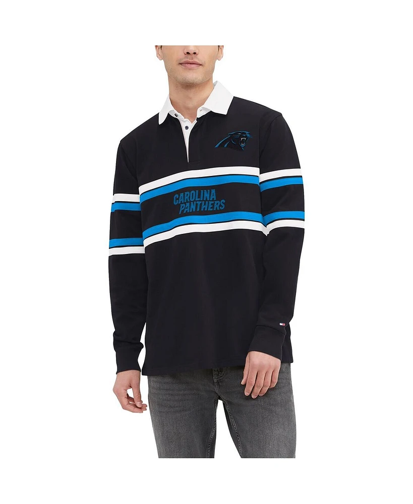 Tommy Hilfiger Men's Black Carolina Panthers Cory Varsity Rugby Long Sleeve T-Shirt