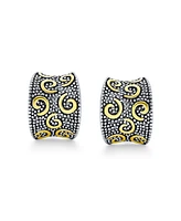 Bling Jewelry Bali Style Swirl Two Tone Wide Concave Half Hoop Clip On Earrings Non Pierced Ears Black Sliver Gold Plated Brass