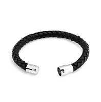 Bling Jewelry Black Stackable Woven Weave Braided Leather Bracelet Woven Bangle Bracelet Stainless Barrel Clasp