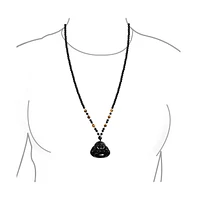 Bling Jewelry Yogi Amulet Mala Black Bead Carved Long Large Boho Fashion Statement Thai Spiritual Buddha Pendant Necklace
