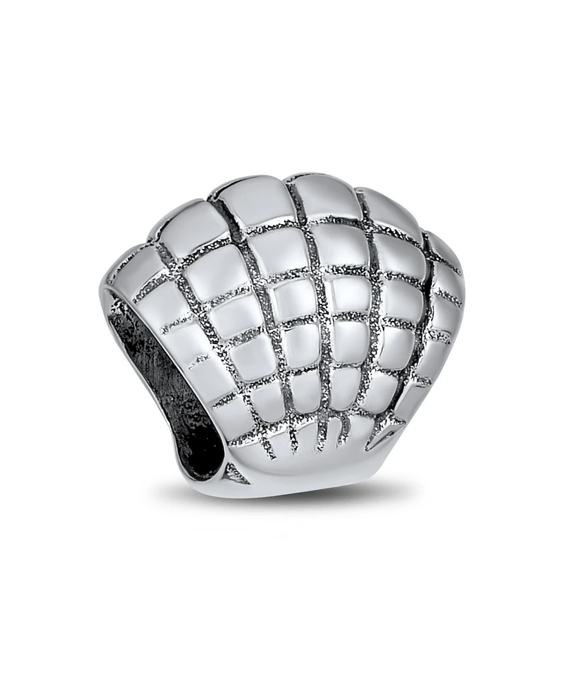 Bling Jewelry Nautical Tropical Vacation Beach Clam Shell Charm Bead Oxidized .925 Sterling Silver