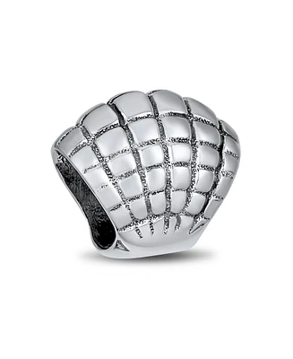 Bling Jewelry Nautical Tropical Vacation Beach Clam Shell Charm Bead Oxidized .925 Sterling Silver