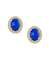 Bling Jewelry 2.3CT Pave Cz Halo Created Stone Round Oval Stud Earrings Gold Plated .925 Sterling Silver