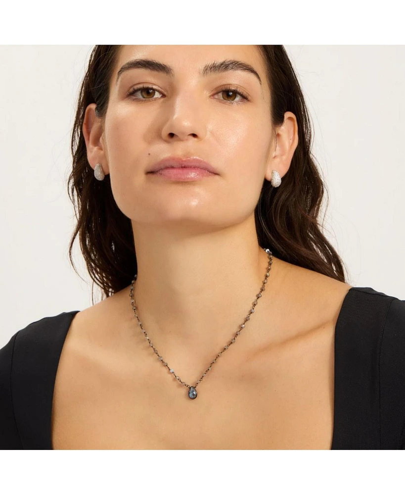Adornia Fine Labradorite Rosary with Pear Center Stone Necklace black rhodium .925 sterling silver