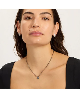 Adornia Fine Labradorite Rosary with Pear Center Stone Necklace black rhodium .925 sterling silver