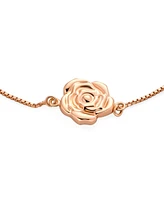 Bling Jewelry Delicate Garden Flower Open Rose Slide Bolo Style Bracelet Rose Gold Plated .925 Sterling Silver Adjustable