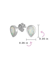 Bling Jewelry Tiny Simple Iridescence Bezel Created White Opal Teardrop Stud Earrings .925 Sterling Silver
