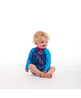 Andy & Evan Baby Boys Long Sleeve Navy Beach Print Swim Romper w/Hat