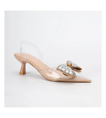 Berness Women's Maxi88 Clear Upper Kitten Heels with Rhinestone Detail