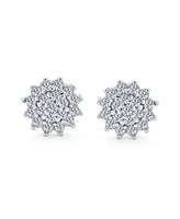 Bling Jewelry Elegant Halo Cz Cubic Zirconia Christmas Flower Snowflake Stud Earrings .925 Sterling Silver
