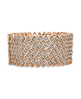 Bling Jewelry Wide Pink Rose Gold Plated White Crystal Encrusted Statement Stretch Bracelet