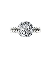 Bling Jewelry Floral Filigree Round Bouquet Flower Barrel Charm Bead Oxidized .925 Sterling Silver