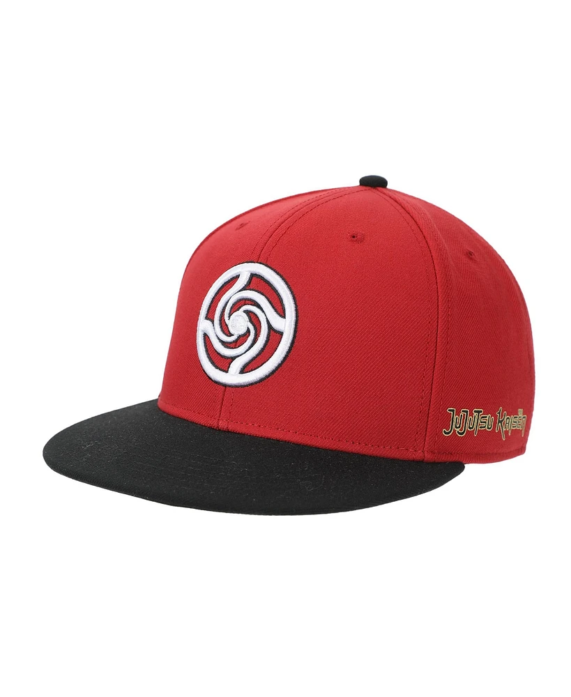 Jujutsu Kaisen Men's 3D Embroidered School Emblem Red & Black Snapback Hat