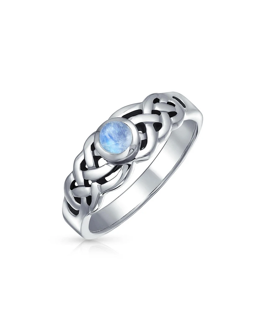 Bling Jewelry Rainbow Moonstone Celtic Trinity Knot Triquetra Ring 1MM Band .925 Sterling Silver