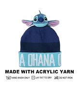 Disney Men's Stitch Ohana Cuff Beanie With Plush Character Pom