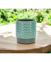 Ceramic Round Pot Planter with Geometric Design – Indoor/Outdoor Use