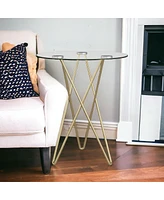 Geometric Clear Glass and Gold Round Table