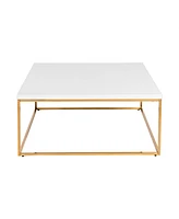 35" White And Gold Metal Square Coffee Table