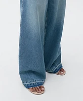 Mango Women's Wide Leg Low Frayed Hem Jeans