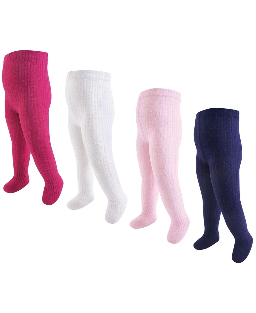 Hudson Baby Girls Cotton Rich Tights, Cream Pink Cableknit, 9-18 Months