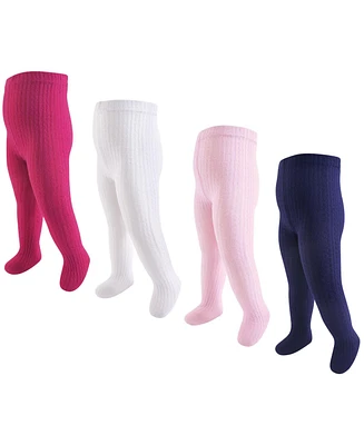 Hudson Baby Girls Cotton Rich Tights, Cream Pink Cableknit, 9-18 Months