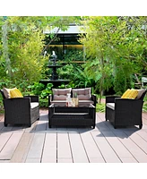 Gymax 4PCS Outdoor Rattan Furniture Set Cushioned Patio Sofa Set