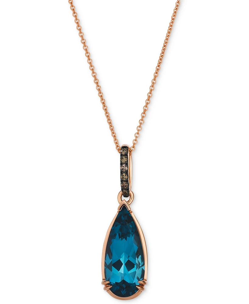 Le Vian Chocolatier Deep Sea Blue Topaz (3-1/2 ct. t.w.) & Chocolate Diamond (1/20 ct. t.w) Pendant Necklace in 14k Rose Gold, 20"