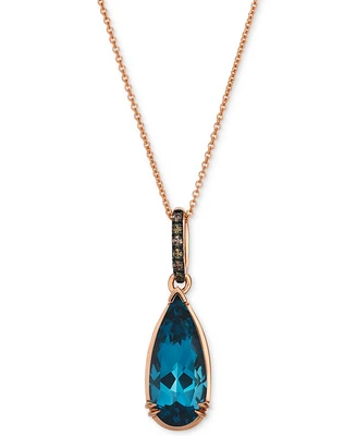 Le Vian Chocolatier Deep Sea Blue Topaz (3-1/2 ct. t.w.) & Chocolate Diamond (1/20 ct. t.w) Pendant Necklace in 14k Rose Gold, 20"