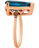 Le Vian Chocolatier Deep Sea Blue Topaz (3-1/2 ct. t.w.) & Chocolate Diamond (1/20 ct. t.w.) Ring in 14k Rose Gold
