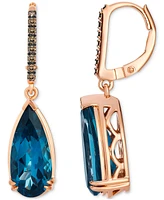 Le Vian Chocolatier Deep Sea Blue Topaz (7 ct. t.w.) & Chocolate Diamond (1/8 ct. t.w.) Earrings in 14k Rose Gold