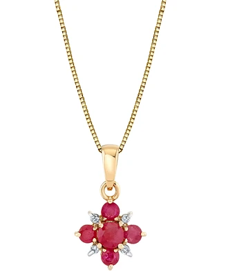Ruby (5/8 ct. t.w.) & Diamond Accent Floral Cluster 18" Pendant Necklace in 10k Gold