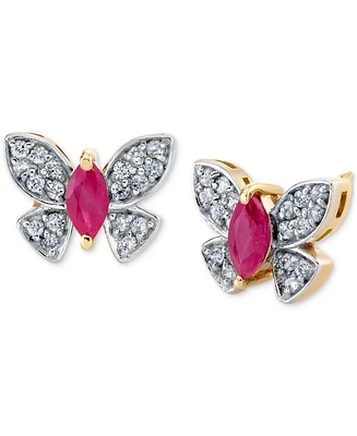 Ruby (1/2 ct. t.w.) & Diamond (1/5 ct. t.w.) Butterfly Stud Earrings in 14k Yellow Gold