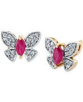 Ruby (1/2 ct. t.w.) & Diamond (1/5 ct. t.w.) Butterfly Stud Earrings in 14k Yellow Gold