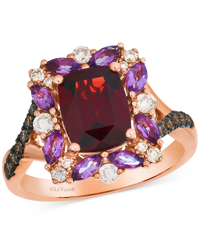 Le Vian Pomegranate Garnet (2-3/8 ct. t.w.), Grape Amethyst (3/8 ct. t.w.) & Diamond Halo Statement Ring in 14k Rose Gold