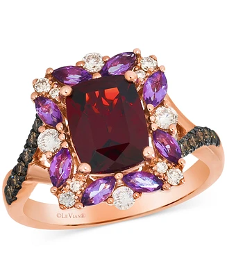 Le Vian Pomegranate Garnet (2-3/8 ct. t.w.), Grape Amethyst (3/8 ct. t.w.) & Diamond Halo Statement Ring in 14k Rose Gold