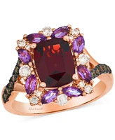 Le Vian Pomegranate Garnet (2-3/8 ct. t.w.), Grape Amethyst (3/8 ct. t.w.) & Diamond Halo Statement Ring in 14k Rose Gold