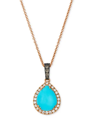 Le Vian Robins Egg Blue Turquoise (1-3/4 ct. t.w.), Nude Diamond (1/6 ct. t.w.) & Chocolate Diamond (1/20 ct. t.w.) Pendant Necklace in 14k Rose Gold,