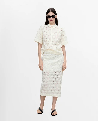 Mango Women's Openwork Floral Textured Shirt