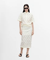 Mango Women's Openwork Floral Textured Shirt