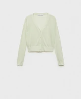 Mango Women's Semi-Transparent Cropped Knitted Cardigan Sweater