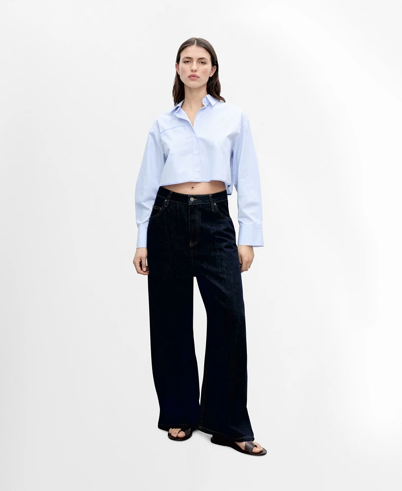 Mango Women's Seam Detail Striped Crop Shirt