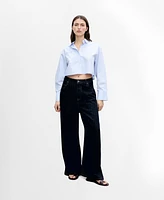 Mango Women's Seam Detail Striped Crop Shirt
