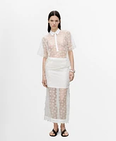Mango Women's Floral Embroidered Semi-Transparent Shirt